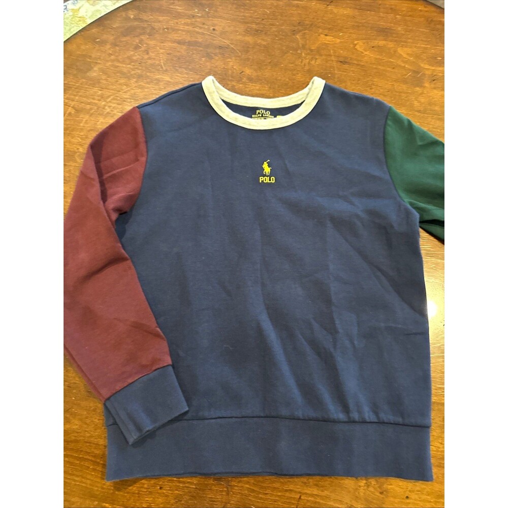 Polo Ralph Lauren Teens Navy Colorblock Crewneck Logo Sweatshirt L (14-16)